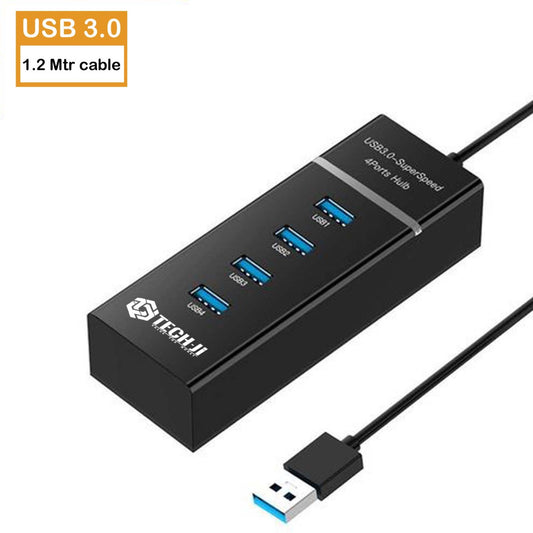 TECHJI USB HUB 4 PORT 3.0  1.2 MTR CABLE (00107)