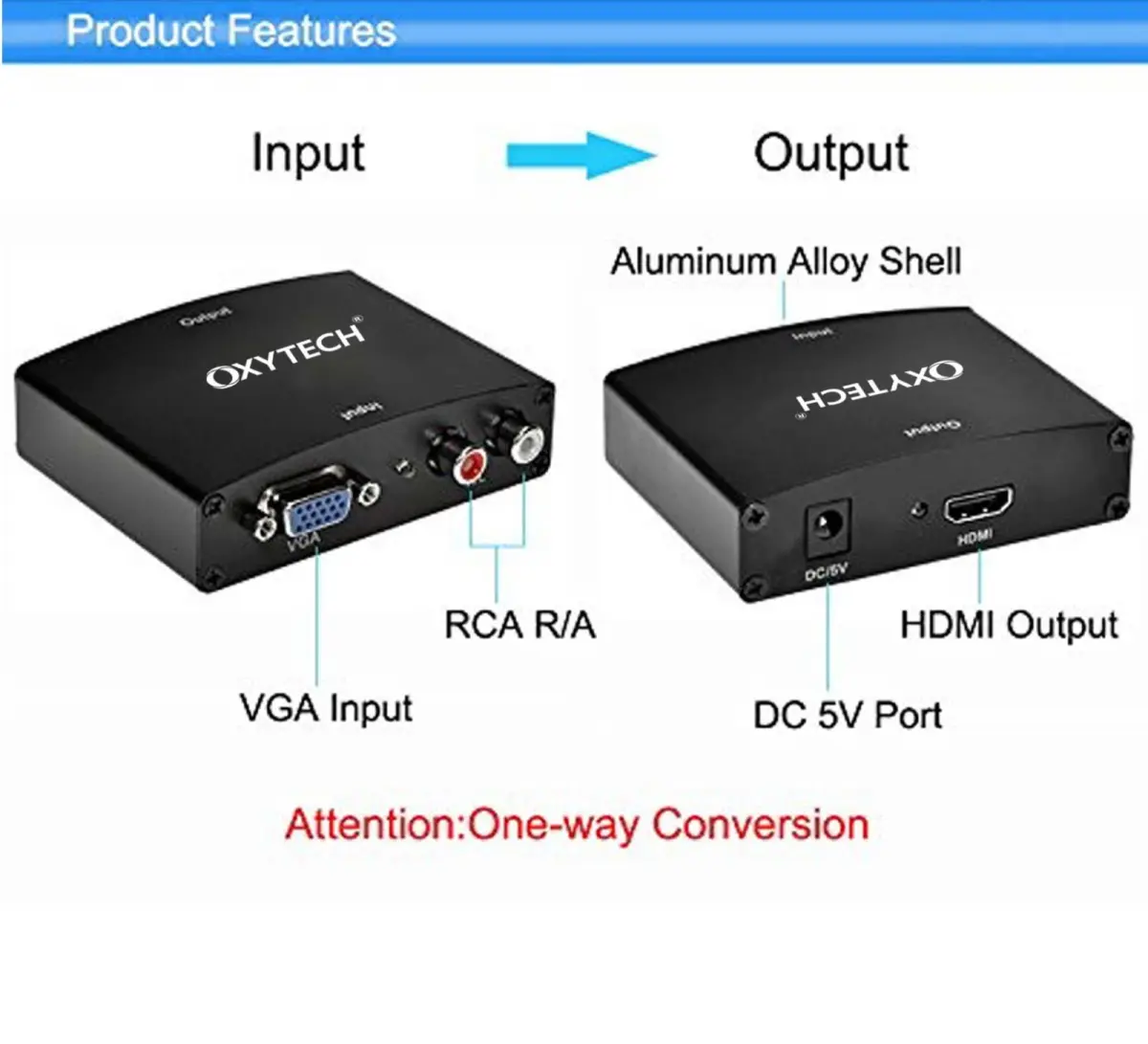 Oxytech VGA TO HDMI Converter Metal